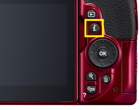 Кнопка i обеспечивает быстрый доступ к экранному меню со всеми основными параметрами съёмки.

