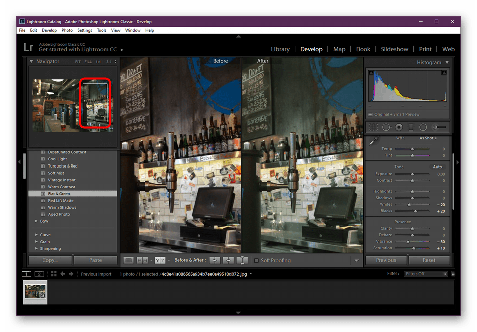 Приблизить изображение с помощью масштабирования в программе Adobe Lightroom