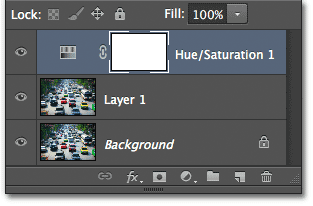 The Layers panel showing the Hue/Saturation adjustment layer.