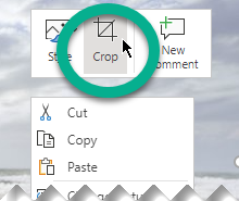 Right-click a picture, the select Crop on the toolbar that appears over the picture.