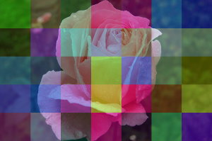 Фото с цветной плиткой или с наложенными полупрозрачными квадратами разного цвета